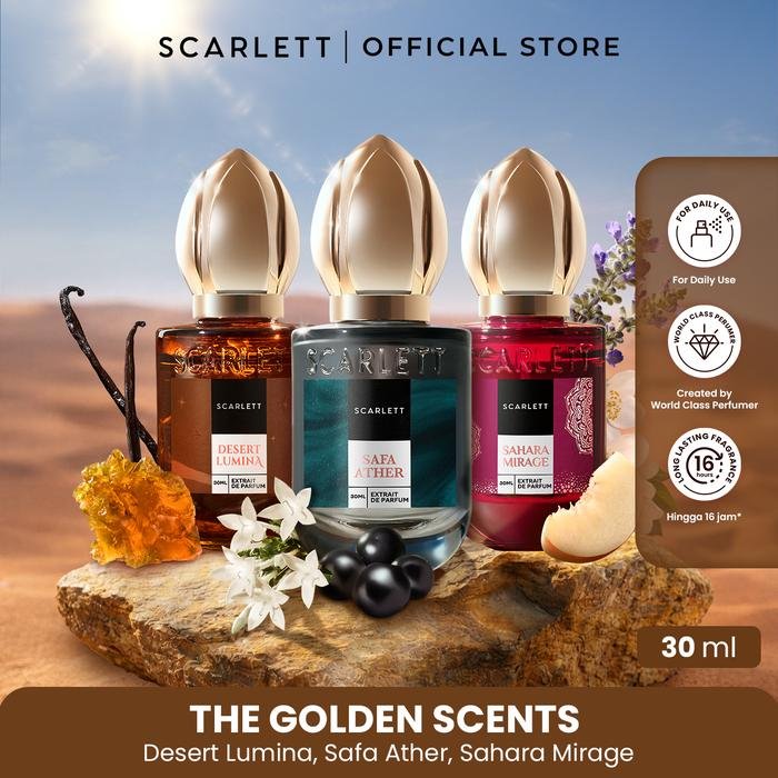 Promo NEW! Scarlett Extrait de Parfum 30ml -  Desert Lumina / Safa Ather / Sahara Mirage - The Golden - Parfum Unisex Tahan Lama For Daily Use - Desert Lumina di Scarlett Whitening | Tokopedia