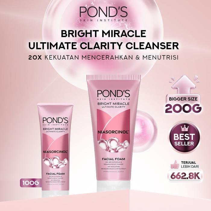 Promo [ONLY 9.9] Pond's Bright Miracle Ultimate Clarity Niasorcinol Facial Foam 100gr | Facial Wash untuk Mencerahkan Wajah & Menyamarkan Bintik Hitam dengan Vitamin B3+ & Rosehip Seed Extract - Bright Miracle Facial Foam 100gr  di Pond's | Tokopedia