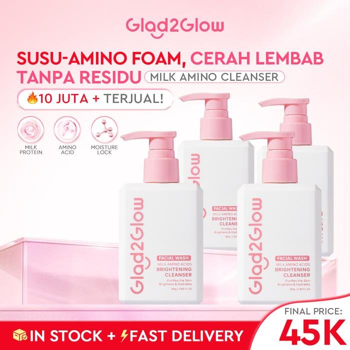 Promo Glad2Glow Milk Cleanser Amino Acids Deep Cleansing Softly facial wash gentle | face wash low ph Brighten Skin Maintain Barrier menjaga kulit Membersihkan Wajah sabun cuci muka mencerahkan wajah kusam | pembersih wajah tone glow - 【50% off】3pcs di gl